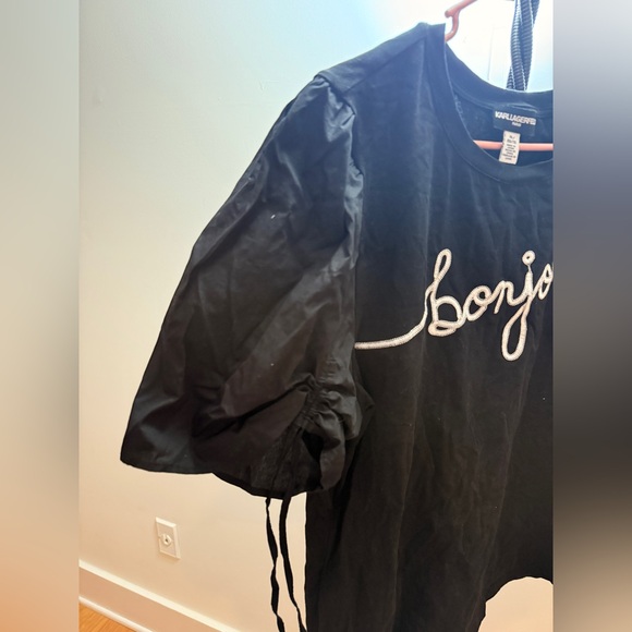 Karl Lagerfeld Black Top with White Bonjour Script - Picture 2 of 7